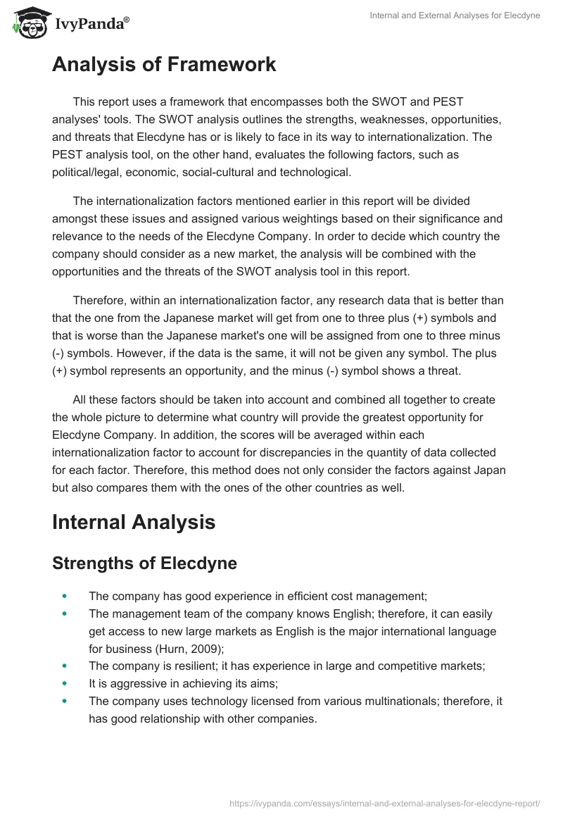 Internal and External Analyses for Elecdyne. Page 2