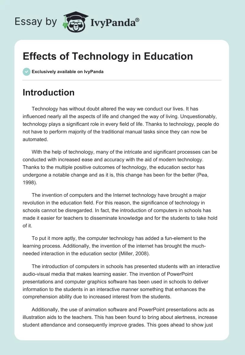 Effects of Technology in Education. Page 1