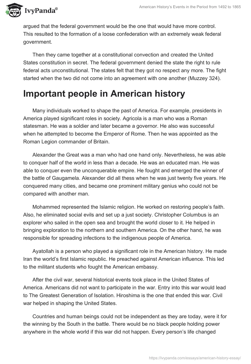 American History’s Events in the Period from 1492 to 1865. Page 2
