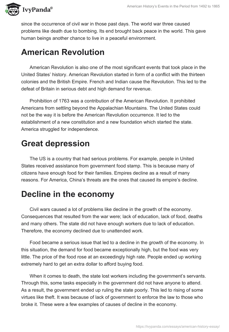 American History’s Events in the Period from 1492 to 1865. Page 3