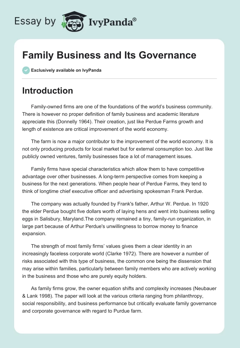 Family Business and Its Governance. Page 1