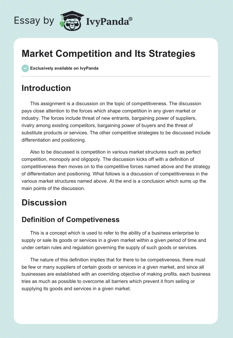 Market Competition and Its Strategies. Page 1