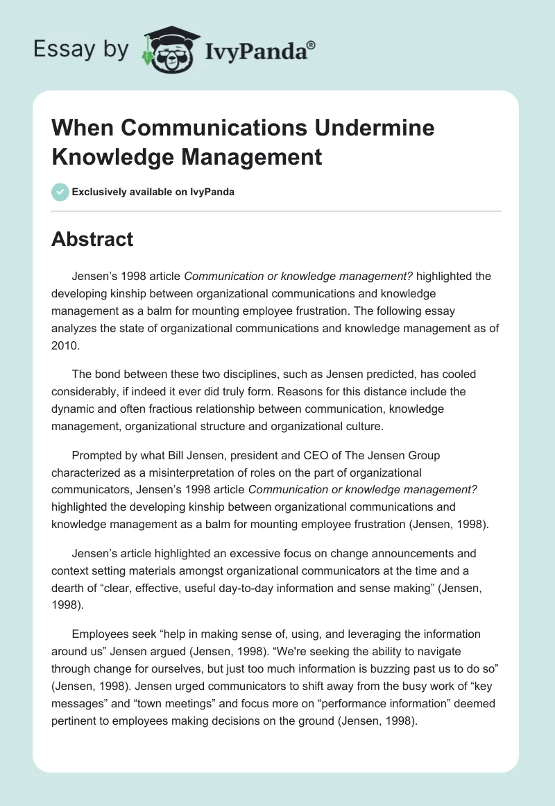 When Communications Undermine Knowledge Management. Page 1