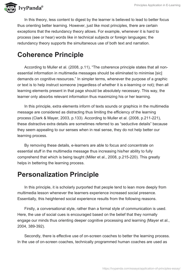 Principles Application in E-Learning. Page 3