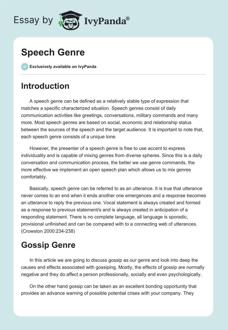 Speech Genre. Page 1