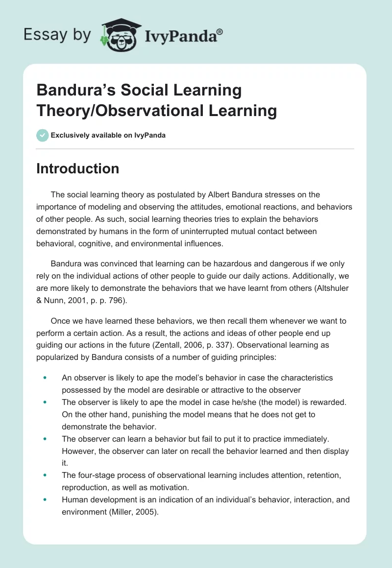 Bandura’s Social Learning Theory/Observational Learning. Page 1