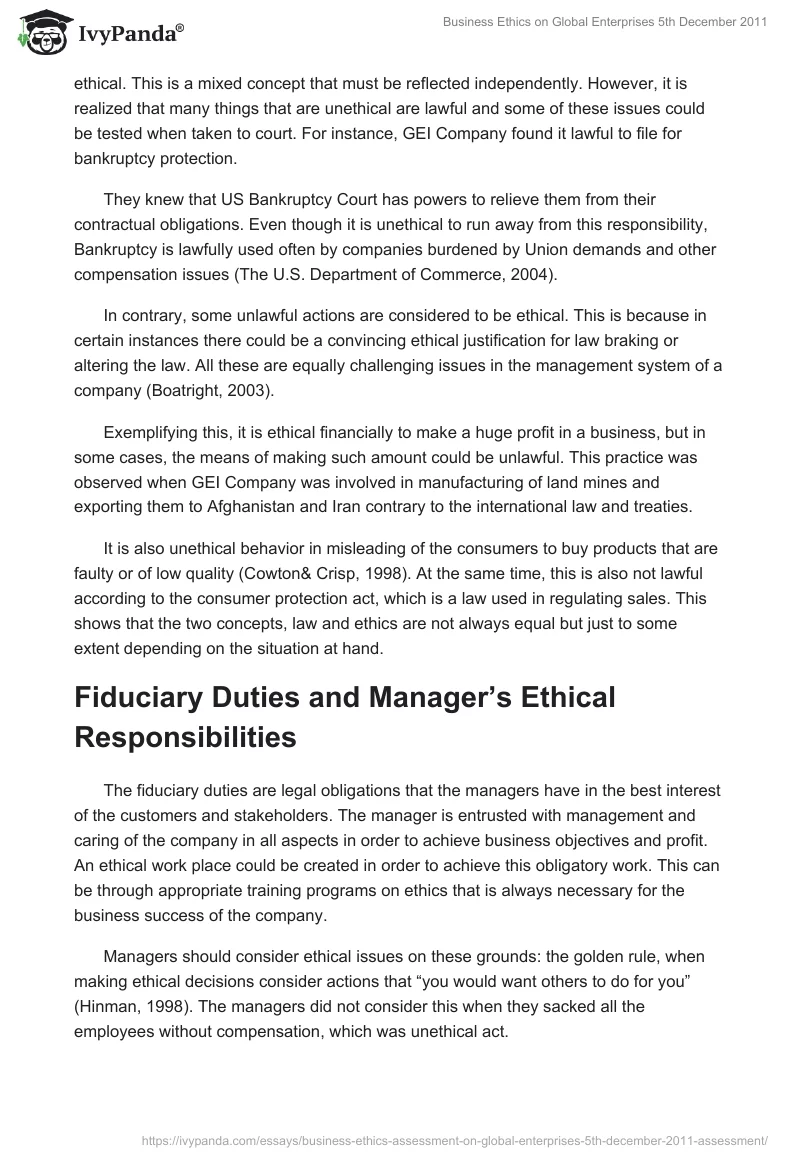 Business Ethics on Global Enterprises 5th December 2011. Page 4