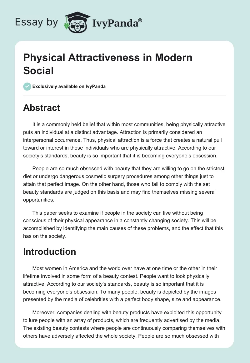 Physical Attractiveness in Modern Social . Page 1