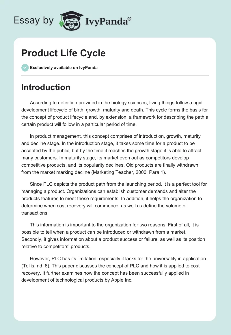 Product Life Cycle. Page 1