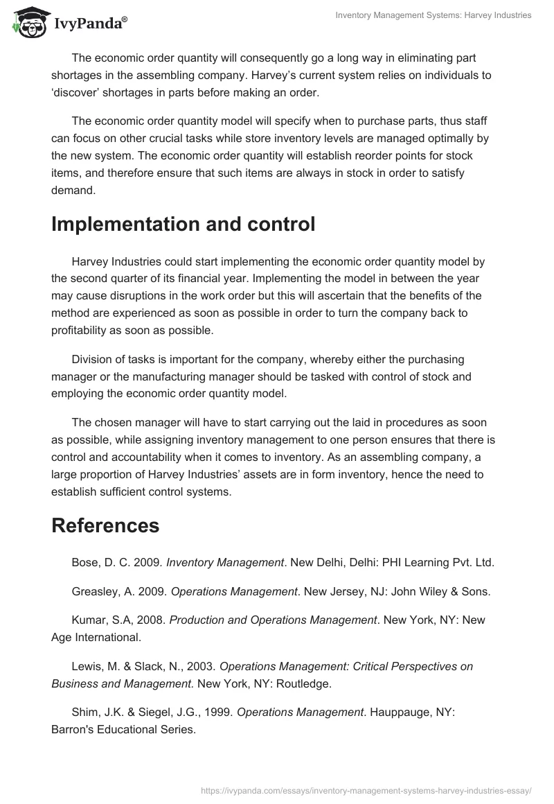 Inventory Management Systems: Harvey Industries. Page 4