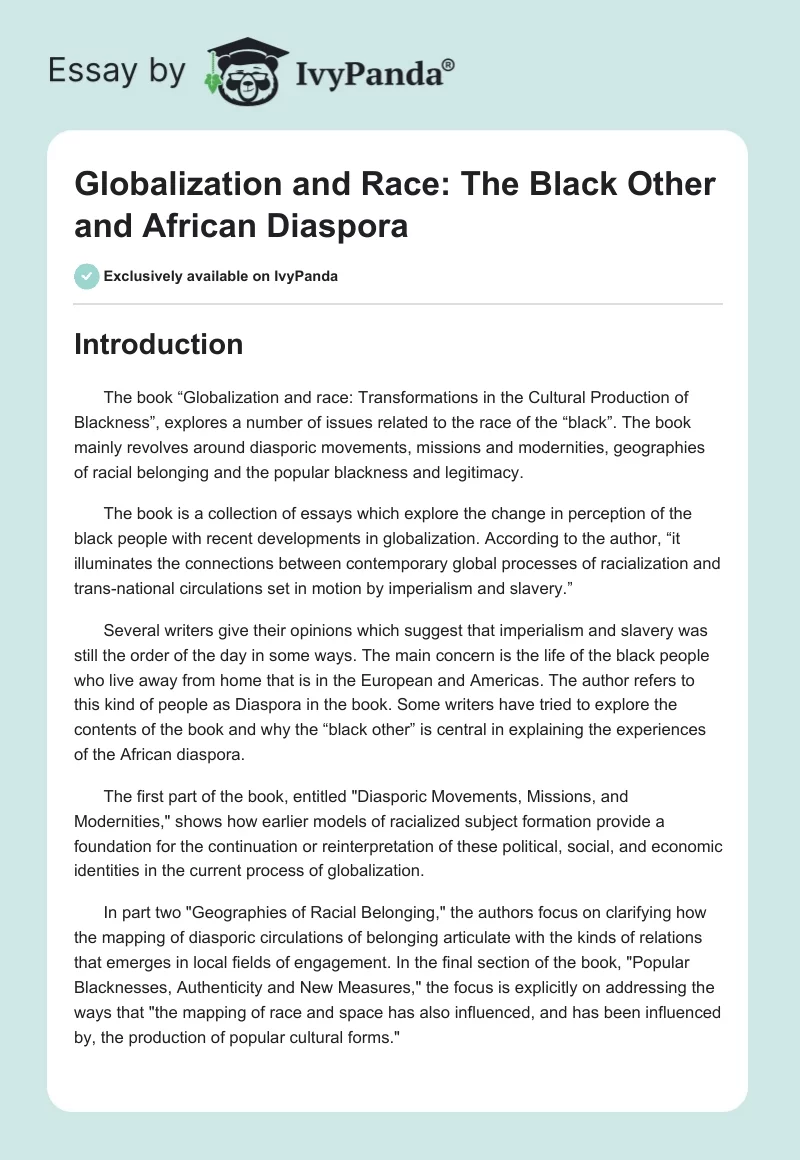 Globalization and Race: The Black Other and African Diaspora. Page 1