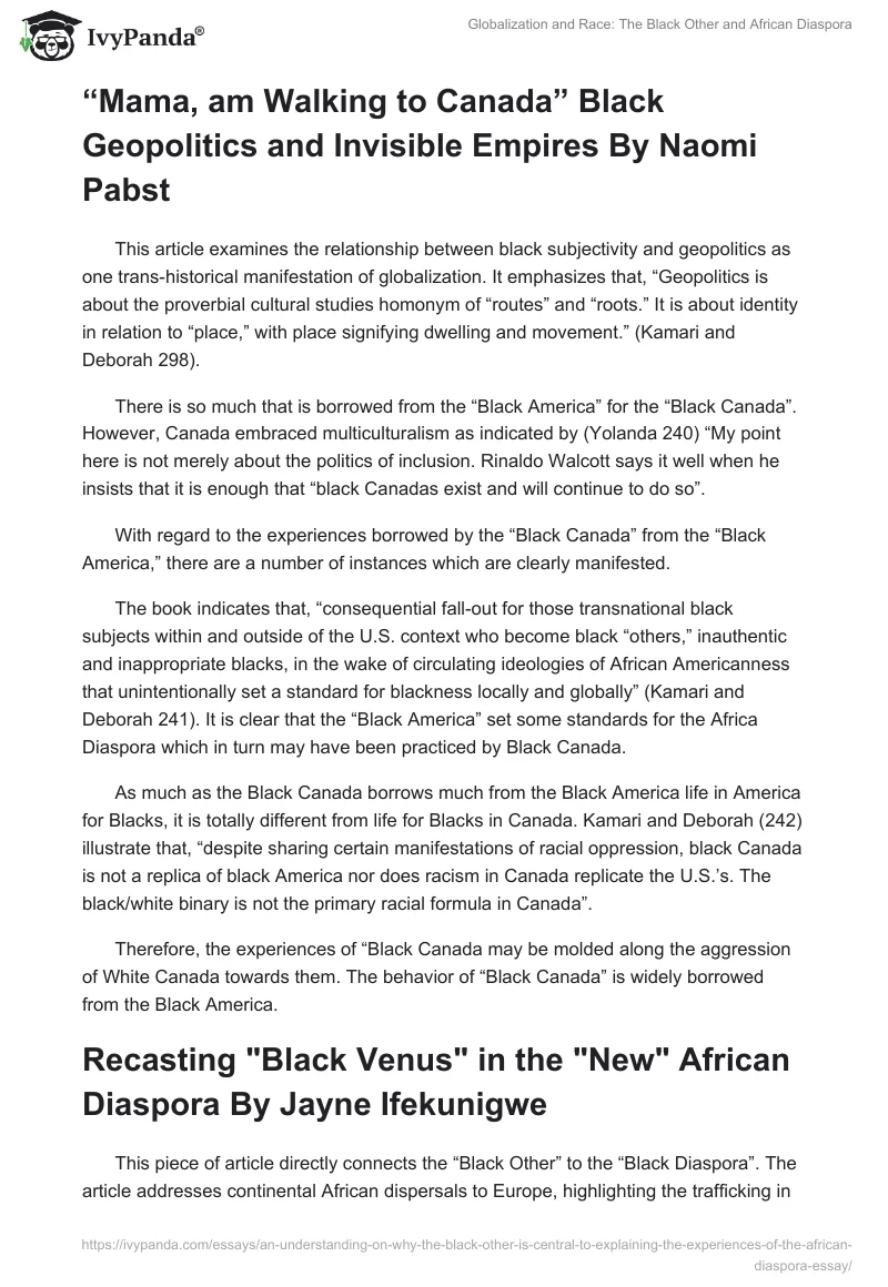 Globalization and Race: The Black Other and African Diaspora. Page 3