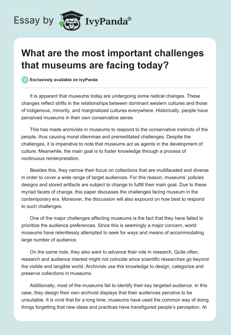 What Are the Most Important Challenges That Museums Are Facing Today?. Page 1