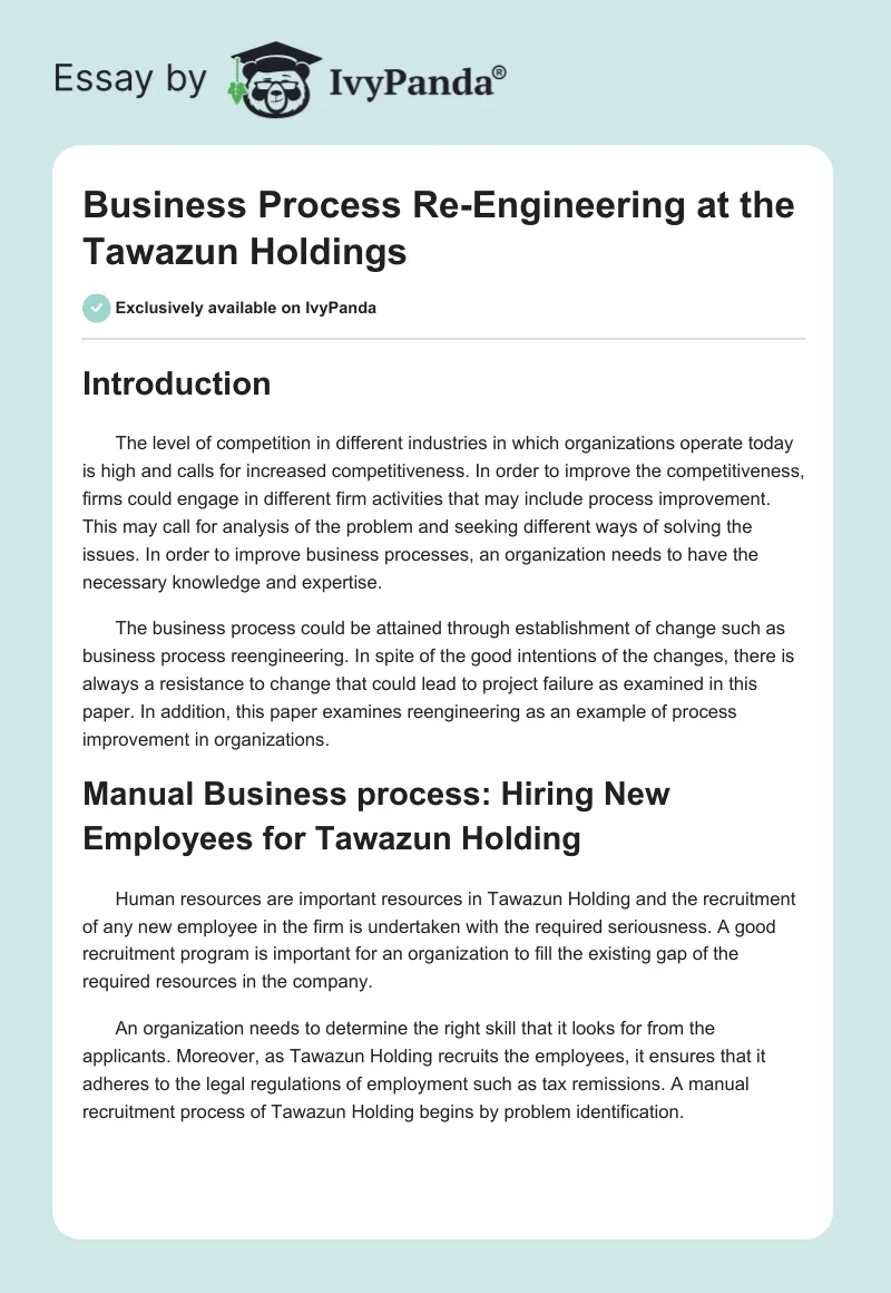 Business Process Re-Engineering at the Tawazun Holdings. Page 1