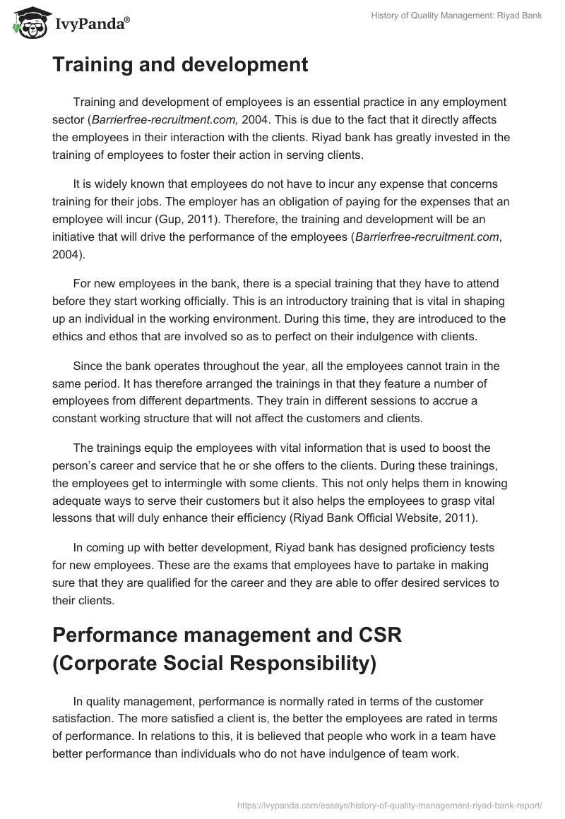 History of Quality Management: Riyad Bank. Page 4