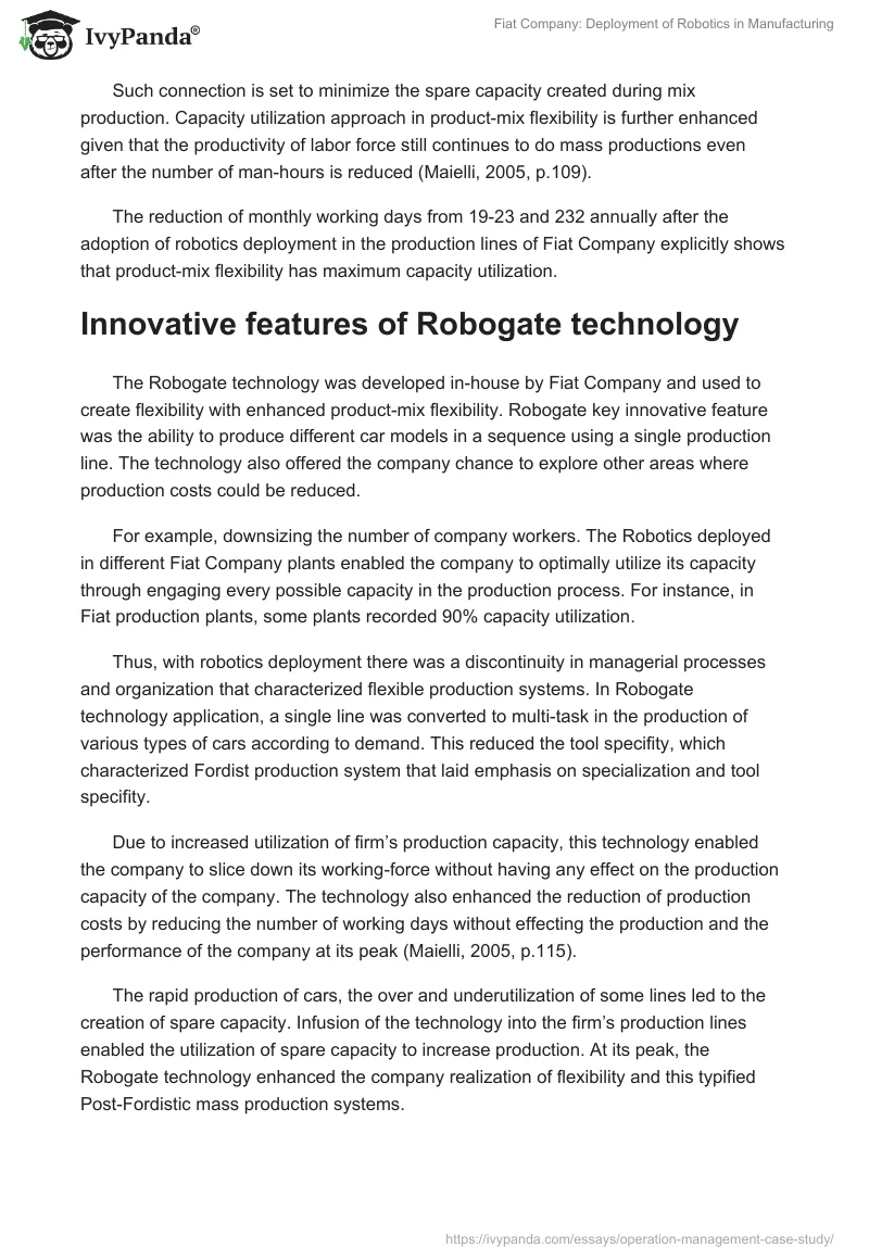 Fiat Company: Deployment of Robotics in Manufacturing. Page 2