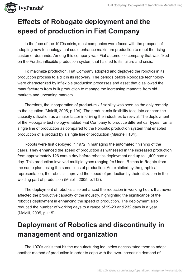 Fiat Company: Deployment of Robotics in Manufacturing. Page 4