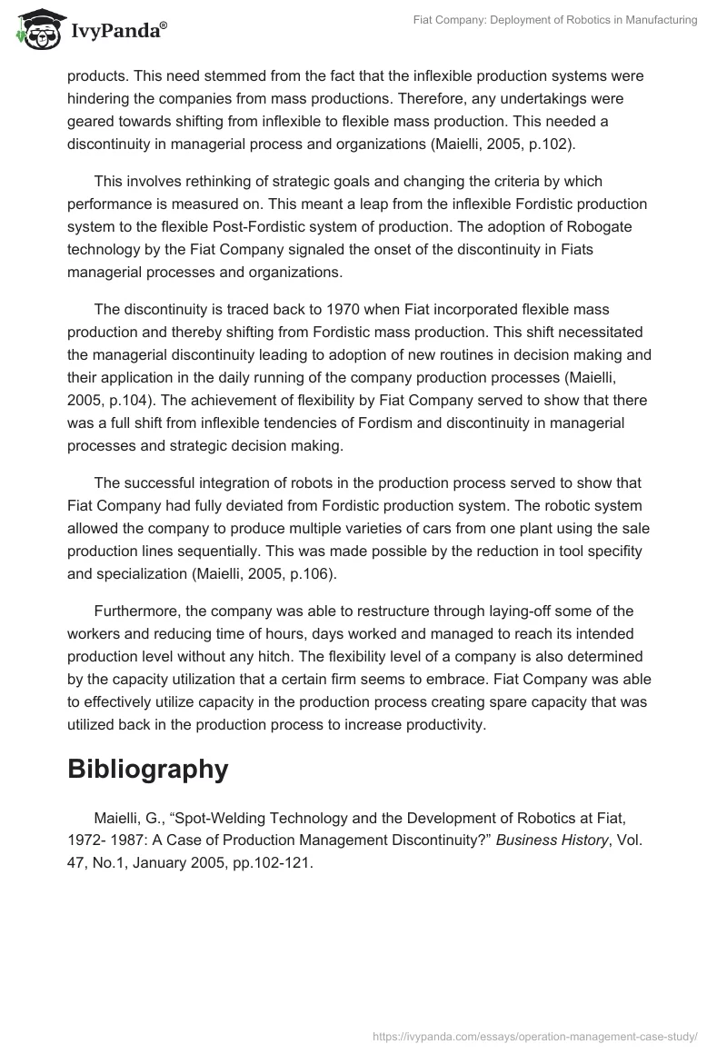 Fiat Company: Deployment of Robotics in Manufacturing. Page 5