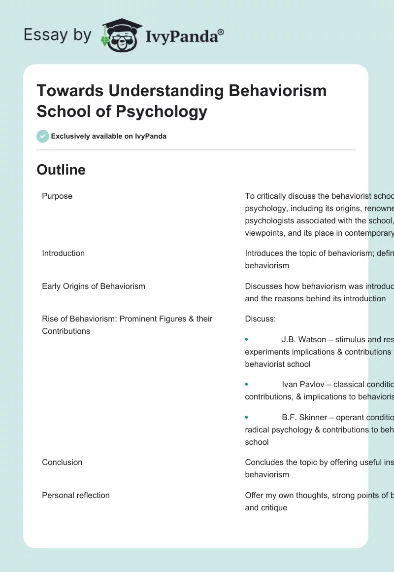 Towards Understanding Behaviorism School of Psychology. Page 1