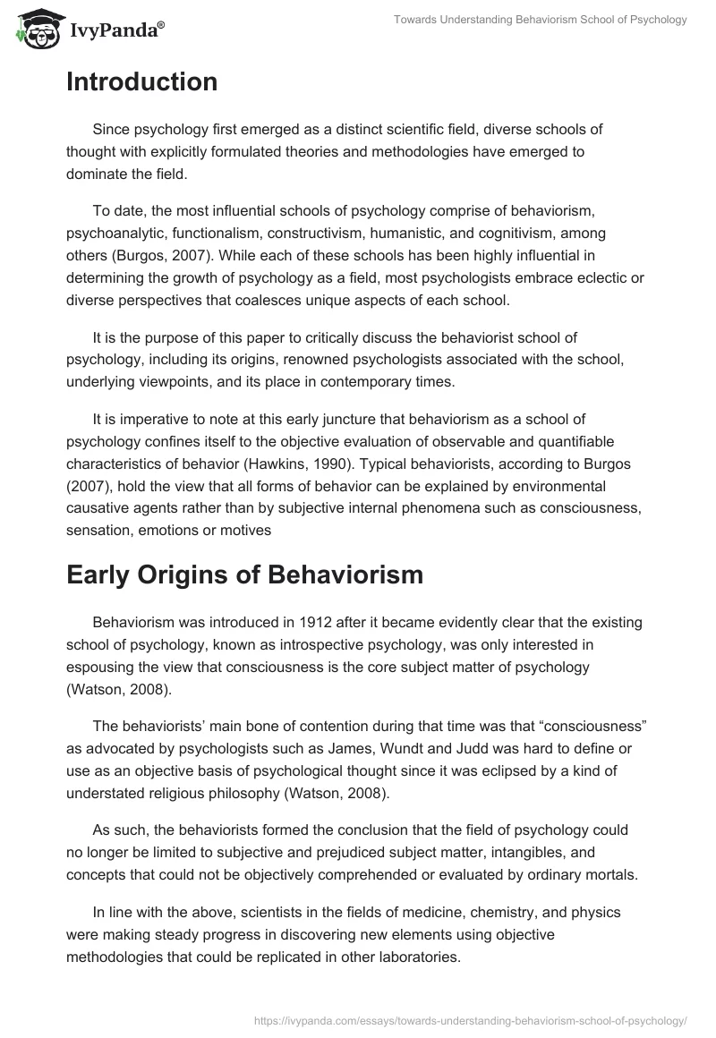Towards Understanding Behaviorism School of Psychology. Page 2