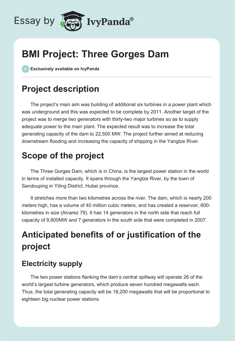 BMI Project: Three Gorges Dam. Page 1