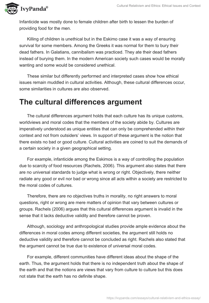Cultural Relativism and Ethics: Ethical Issues and Context. Page 2