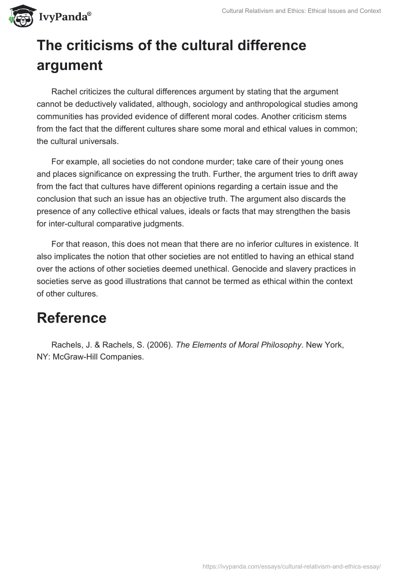 Cultural Relativism and Ethics: Ethical Issues and Context. Page 3