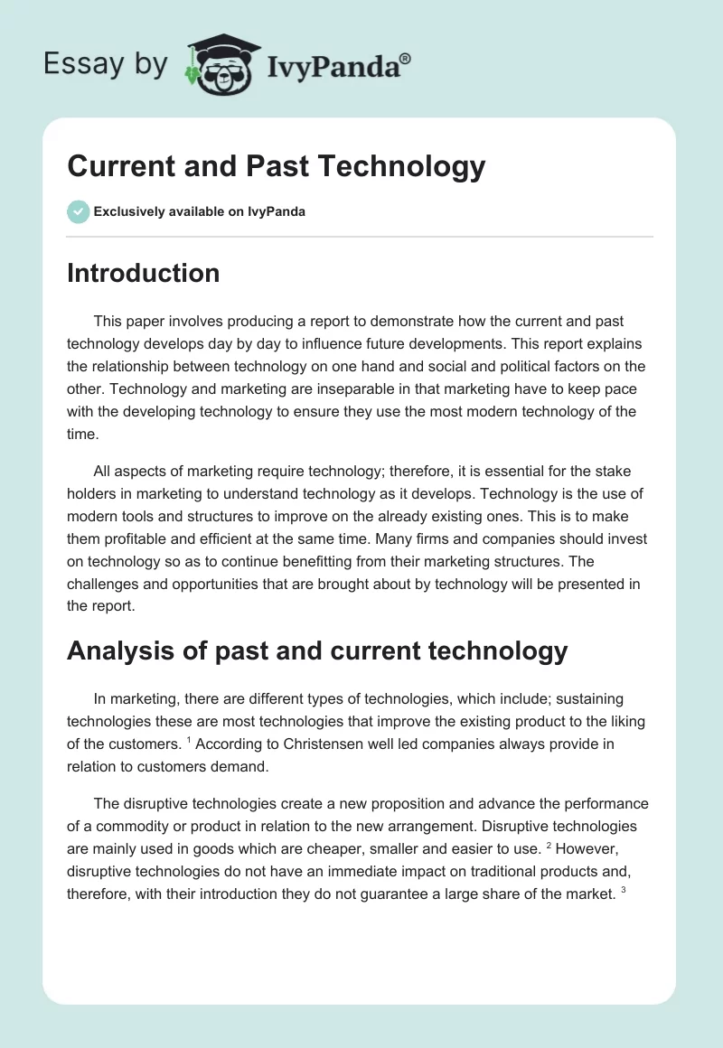 Current and Past Technology. Page 1