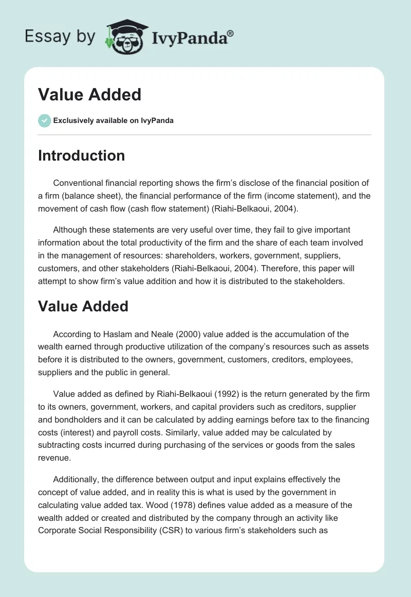 Value Added. Page 1