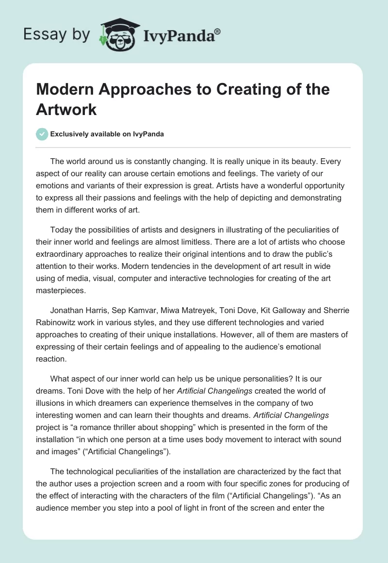 Modern Approaches to Creating of the Artwork. Page 1