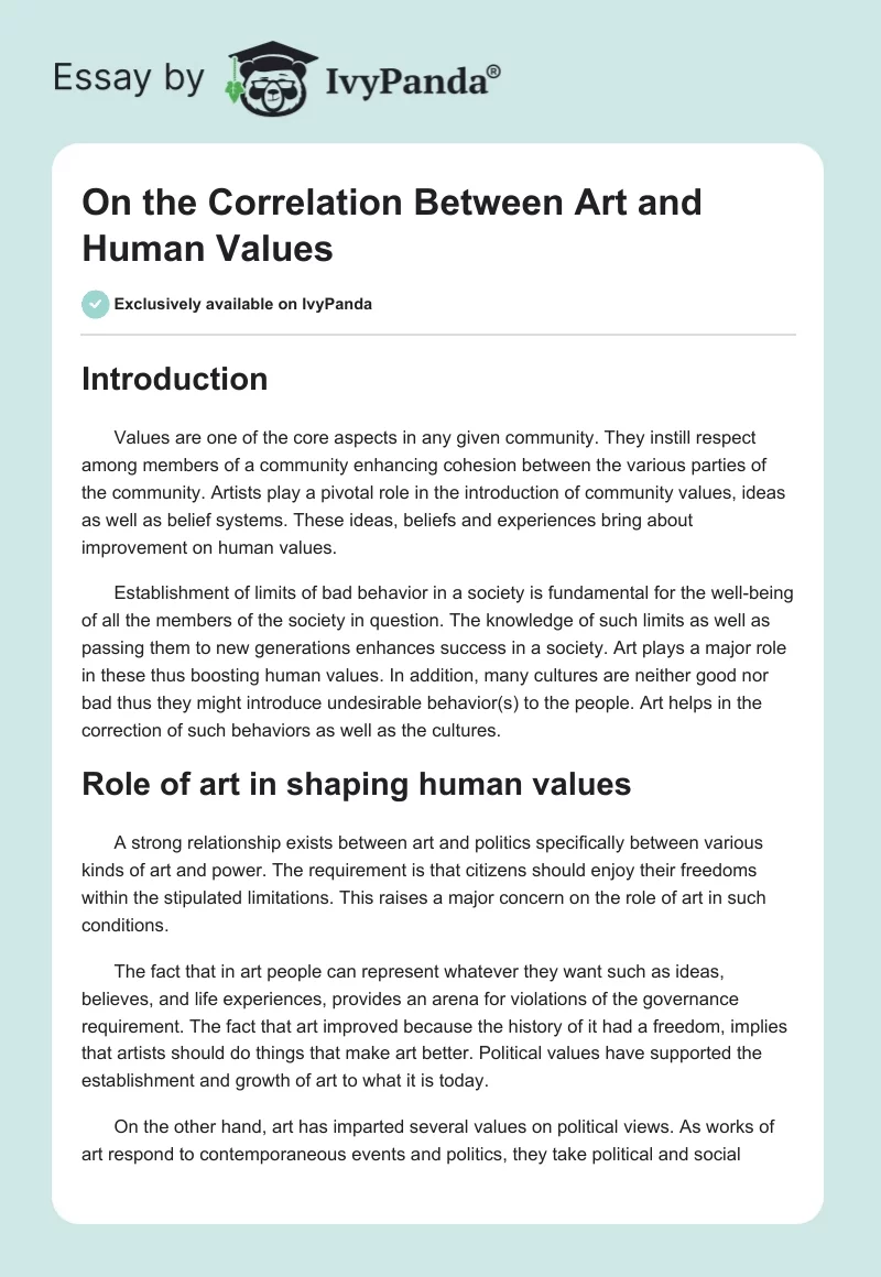 On the Correlation Between Art and Human Values. Page 1