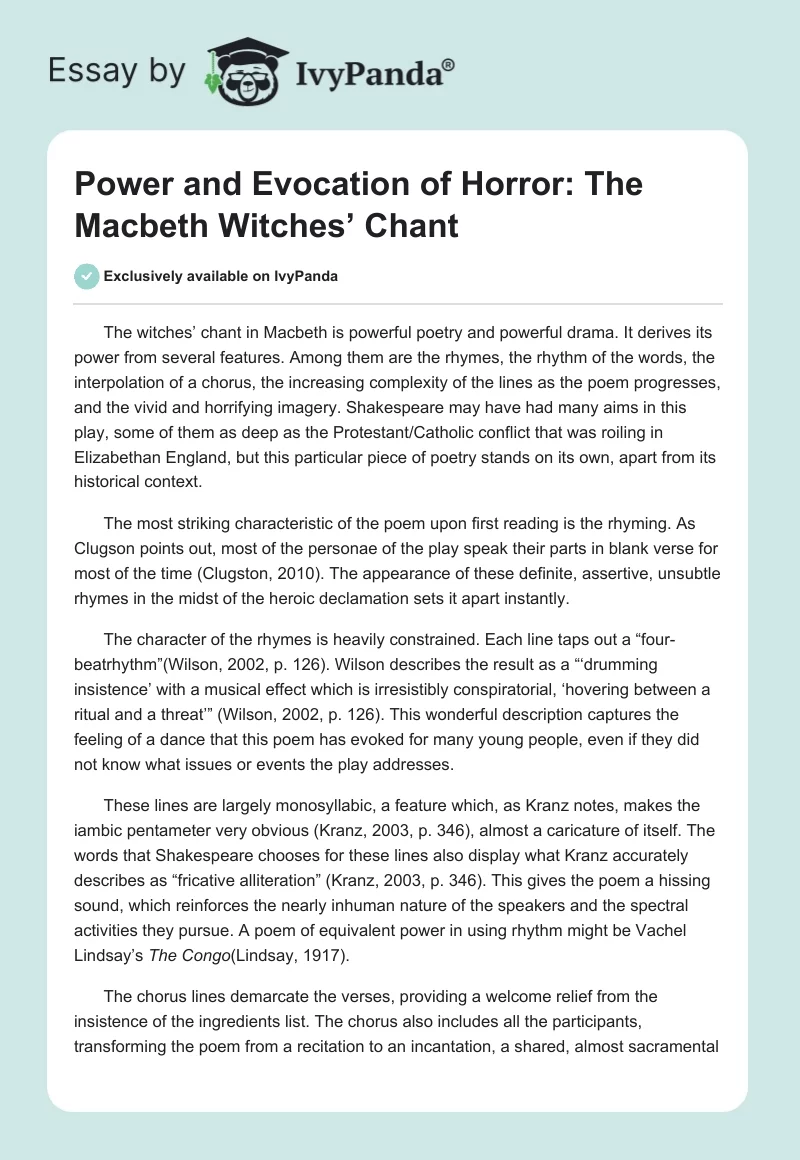 Power and Evocation of Horror: The Macbeth Witches’ Chant. Page 1