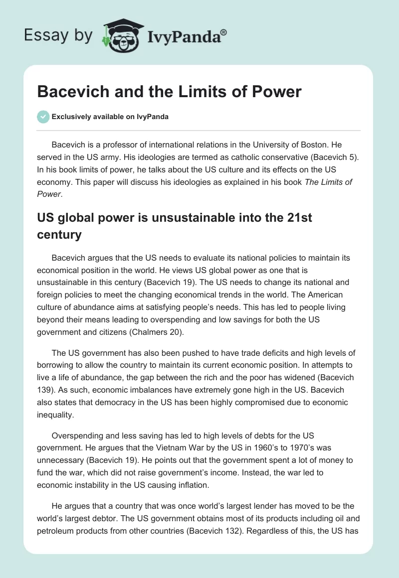 Bacevich and the Limits of Power. Page 1