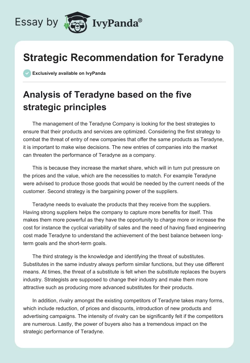 Strategic Recommendation for Teradyne. Page 1