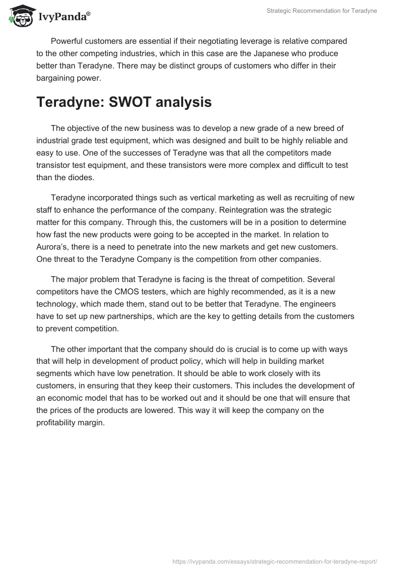 Strategic Recommendation for Teradyne. Page 2