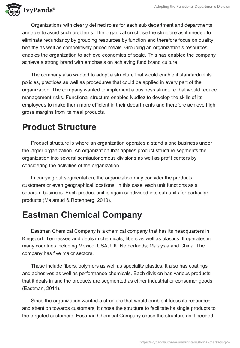 Adopting the Functional Departments Division. Page 2