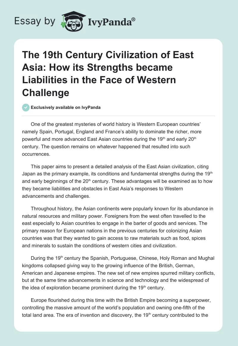 The 19th Century Civilization of East Asia: How Its Strengths Became Liabilities in the Face of Western Challenge. Page 1
