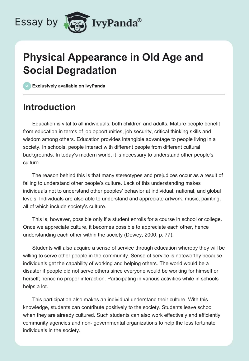 Physical Appearance in Old Age and Social Degradation. Page 1