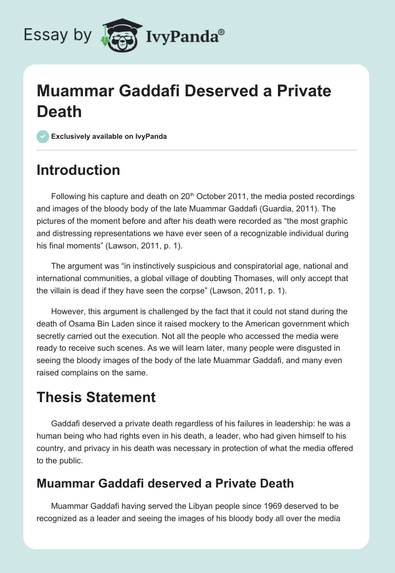 Muammar Gaddafi Deserved a Private Death. Page 1