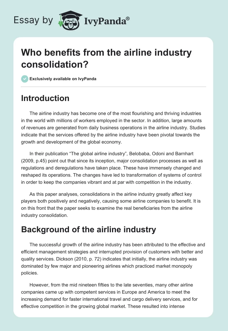 Who Benefits From the Airline Industry Consolidation?. Page 1
