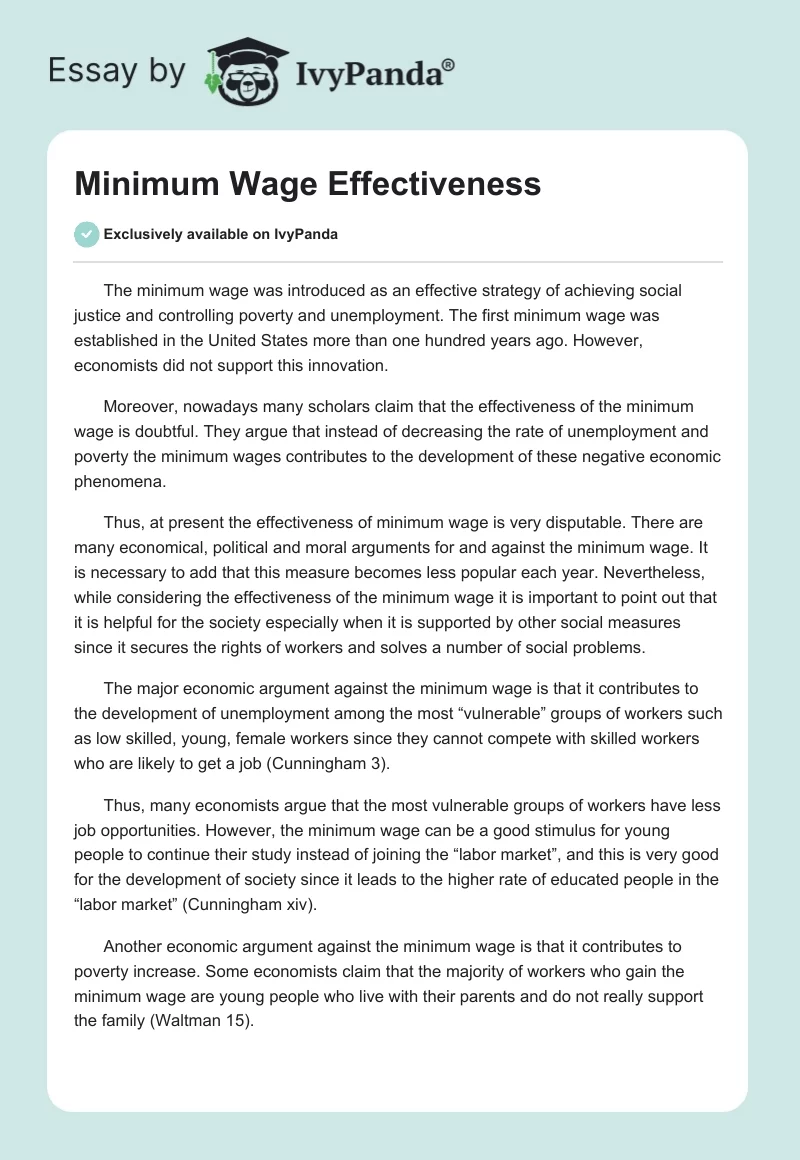 Minimum Wage Effectiveness. Page 1