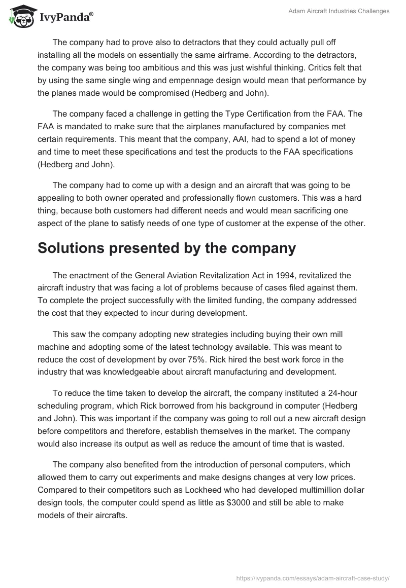 Adam Aircraft Industries Challenges. Page 3