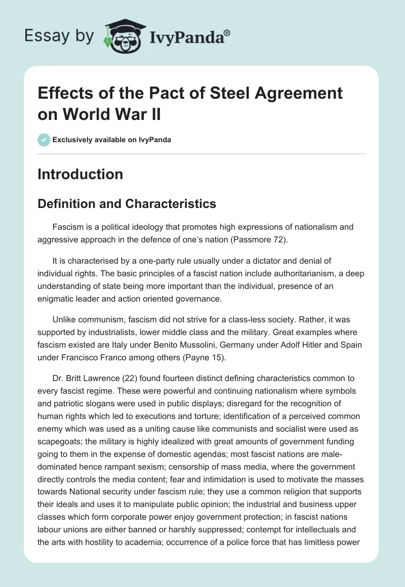 Effects of the Pact of Steel Agreement on World War II. Page 1