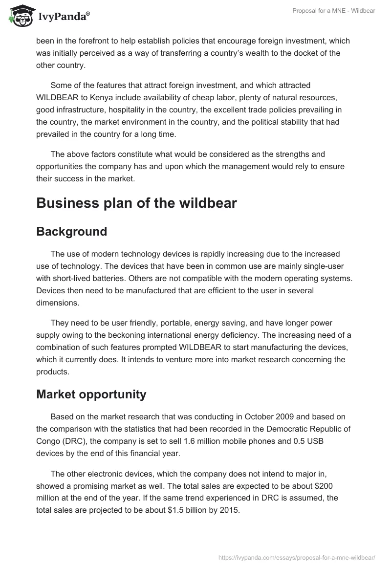 Proposal for a MNE - Wildbear. Page 2