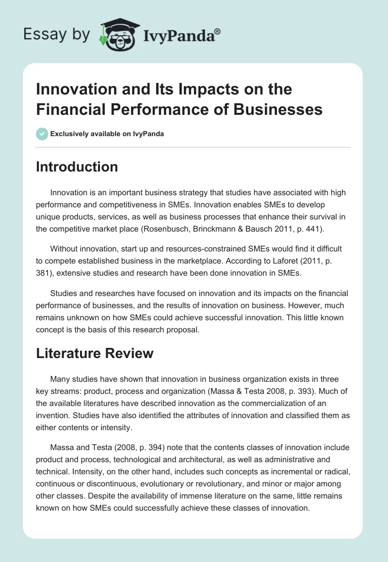Innovation and Its Impacts on the Financial Performance of Businesses. Page 1