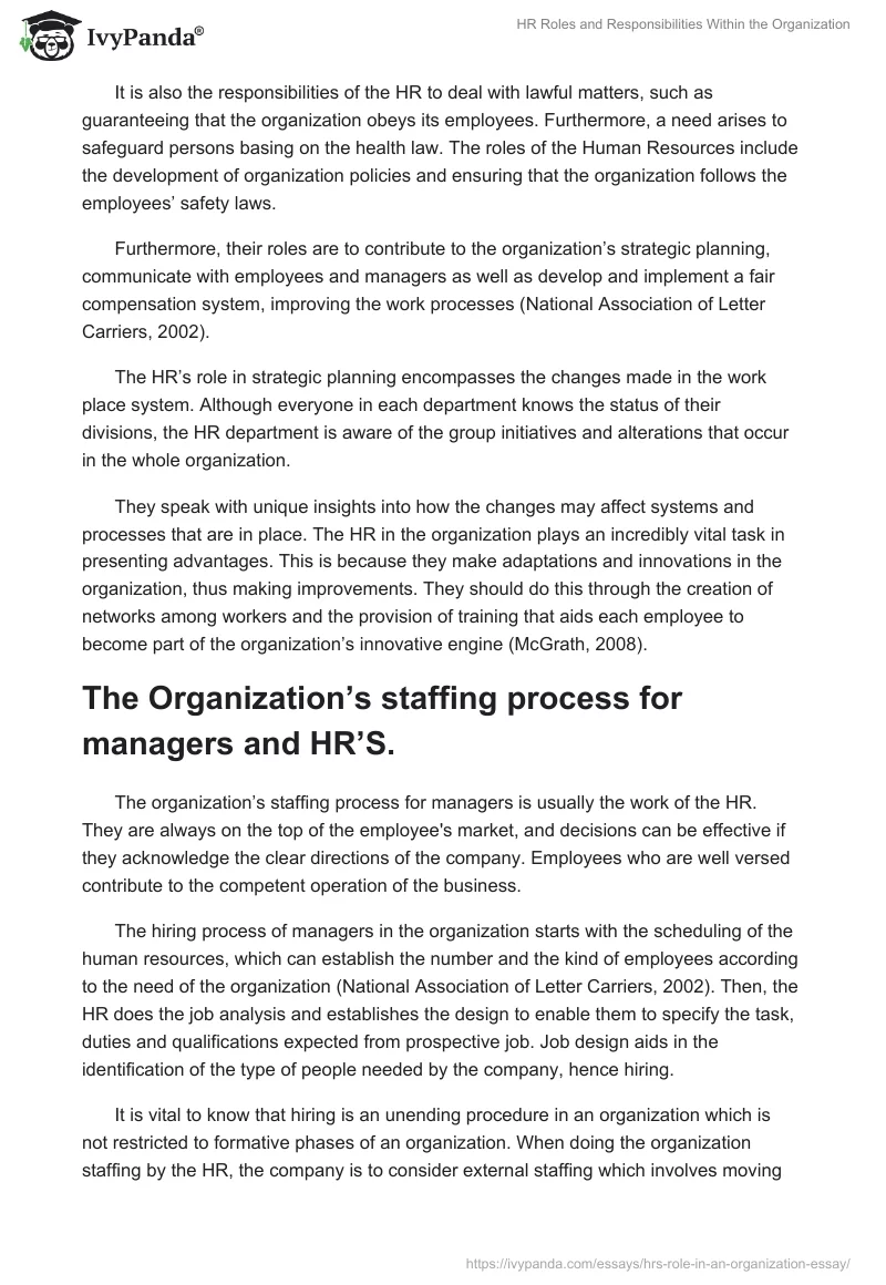 HR Roles and Responsibilities Within the Organization. Page 4