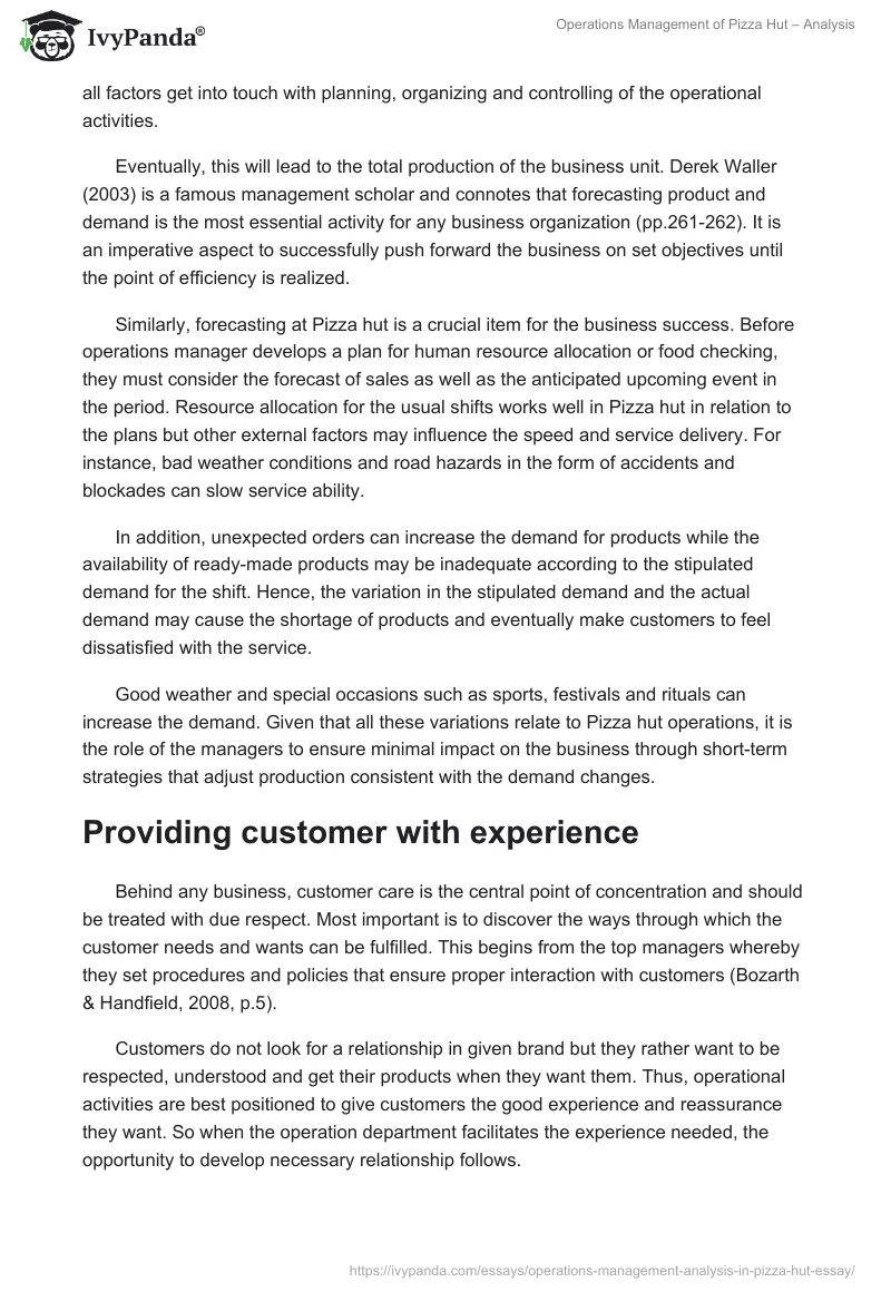 Operations Management of Pizza Hut – Analysis. Page 4