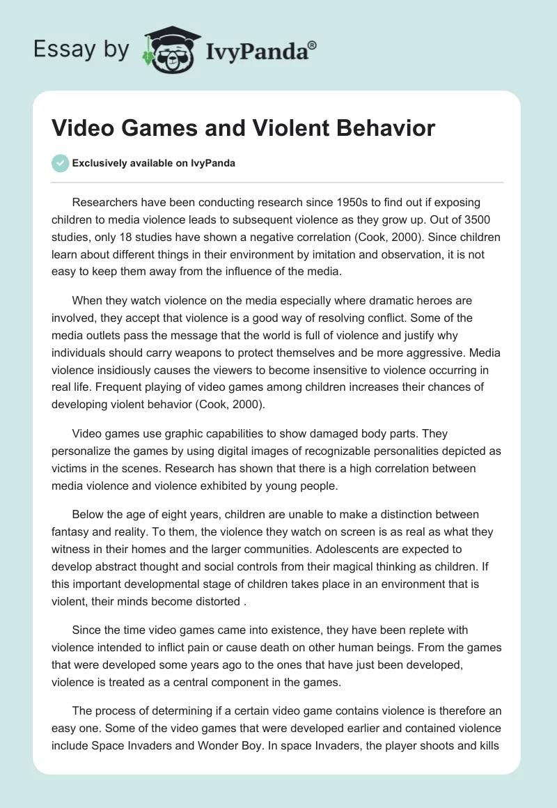 Video Games and Violent Behavior. Page 1
