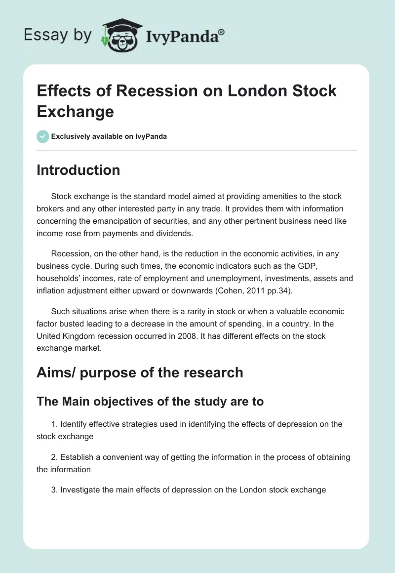 Effects of Recession on London Stock Exchange. Page 1