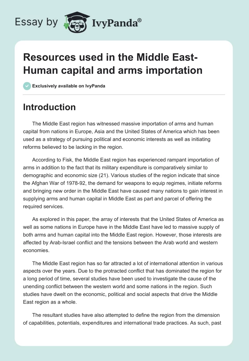 Resources used in the Middle East-Human capital and arms importation. Page 1